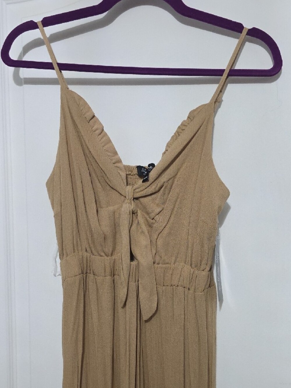 Beige Tie-Front Spaghetti Strap Maxi Dress - Picture 3 of 6